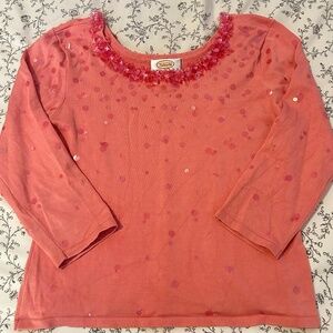 Talbots Salmon Pink Sequined Quarter-Length Sleeve Top